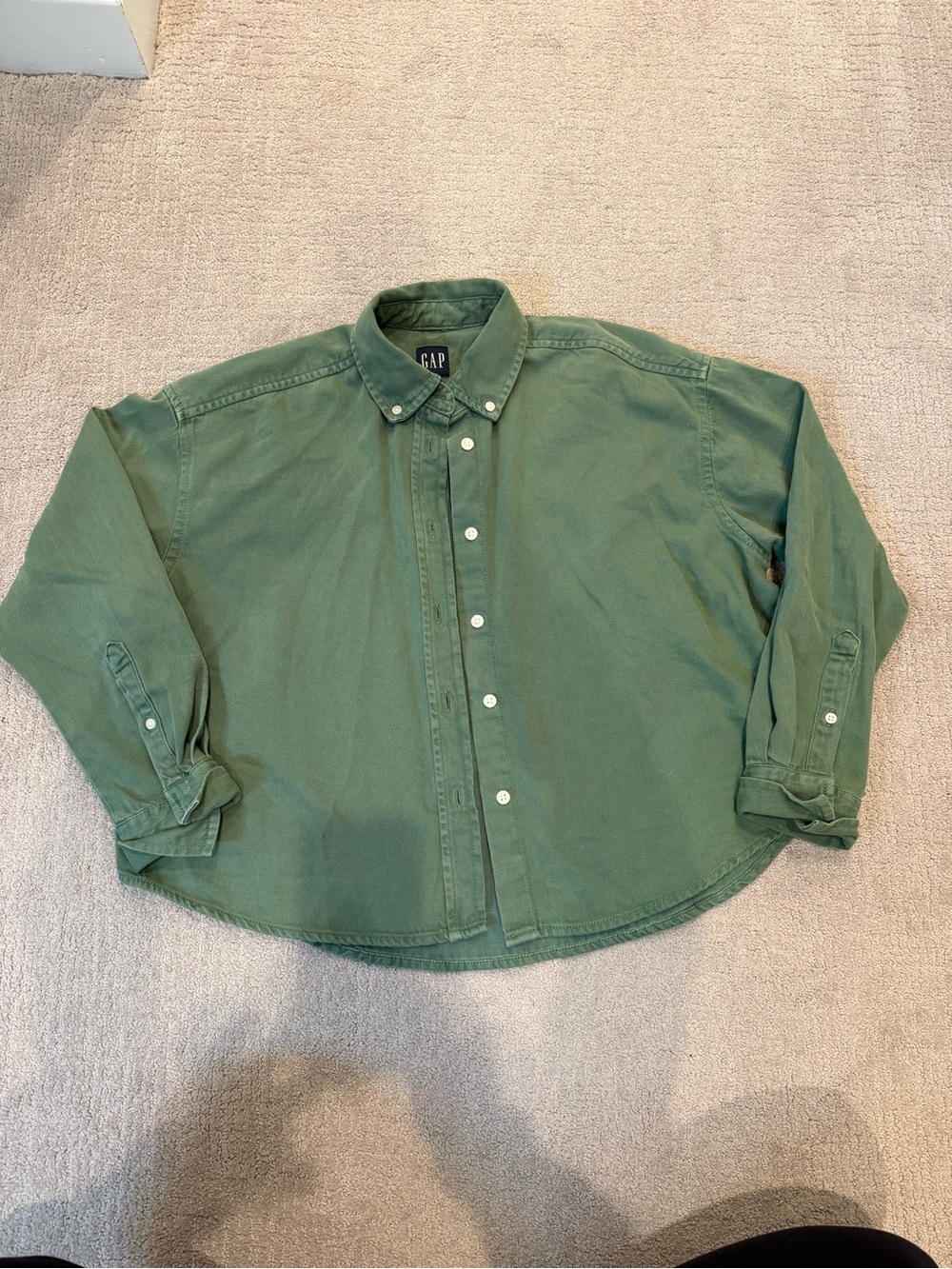 GAP Women’s Green Cropped, Oversized Button-Down Casual Shirt
